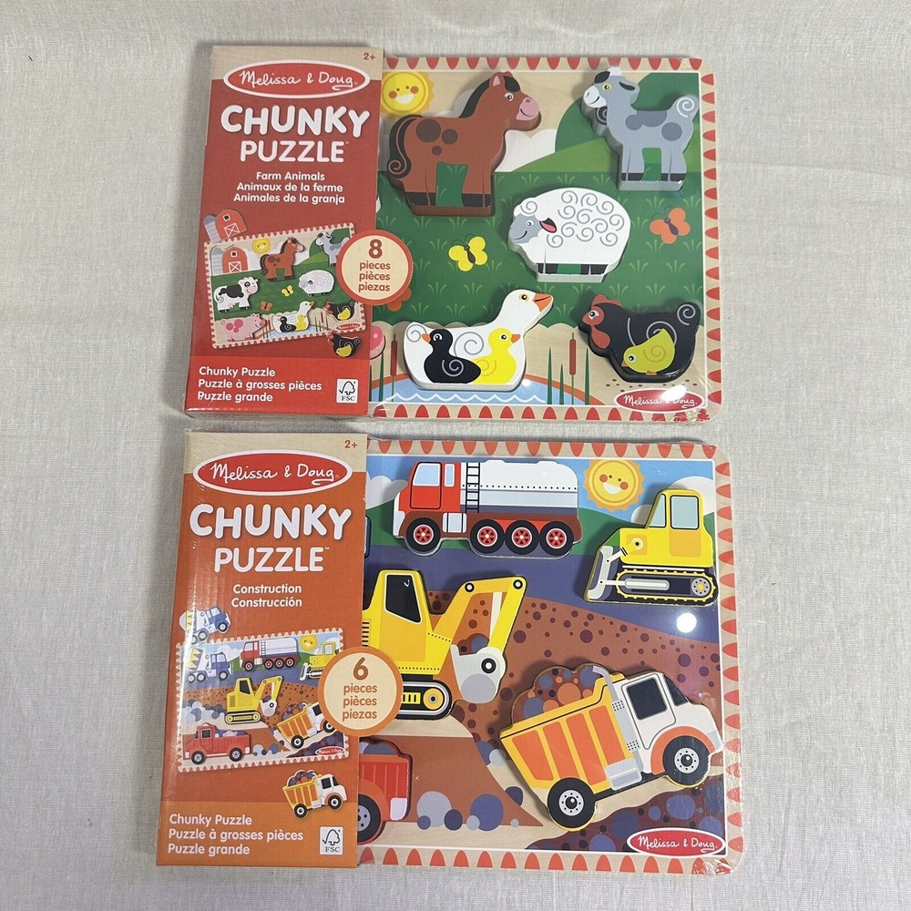 Melissa And‎ Doug Chunky Puzzles Farm Animals And Construction New Sealed